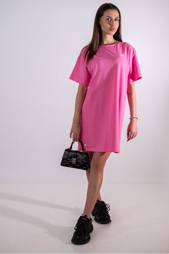 Елегантна дамска рокля, JS Active Wear, розова със свободна кройка 