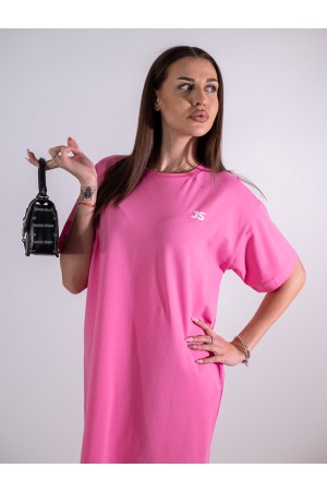 Елегантна дамска рокля, JS Active Wear, розова със свободна кройка 