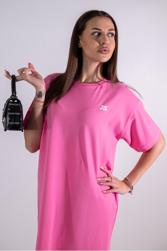 Елегантна дамска рокля, JS Active Wear, розова със свободна кройка 