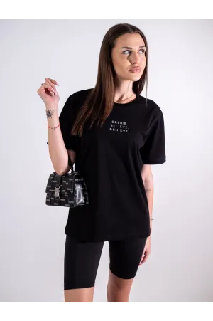 Дамски спортен комплект – тениска „DREAM. BELIEVE. ACHIEVE“ и къс клин JUSS STYLE